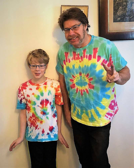 Lawson and Rod wearing TieDyed Shirts they made.